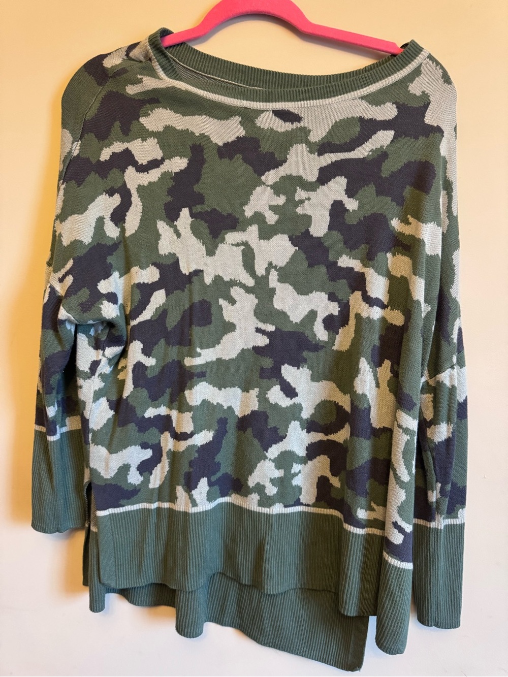 new directions Camouflage Crewneck Sweater in Green and Cream